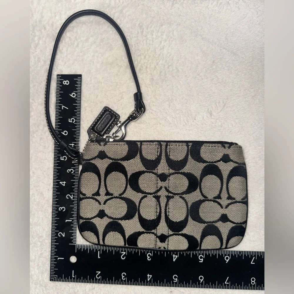 Coach Black and Tan Signature Canvas Wristlet
